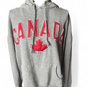 Blue 84 Canada Graphic Hoodie Grey Red Maple Leaf Spellout Sweatshirt Large
